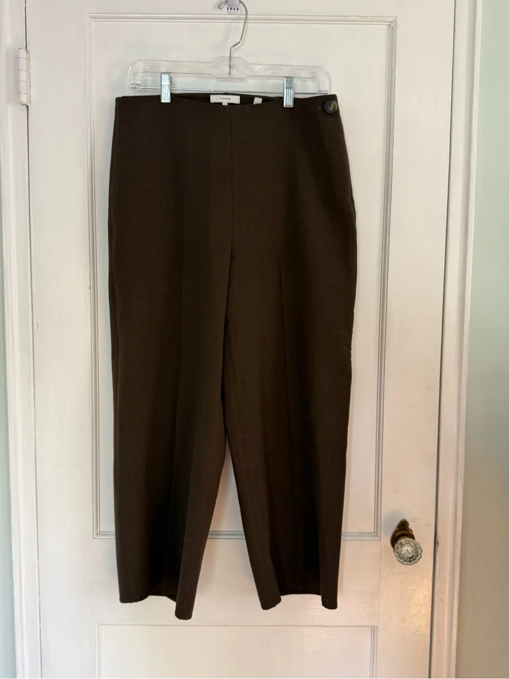 Vince Brown Wool Blend Tailored Waistband Trousers